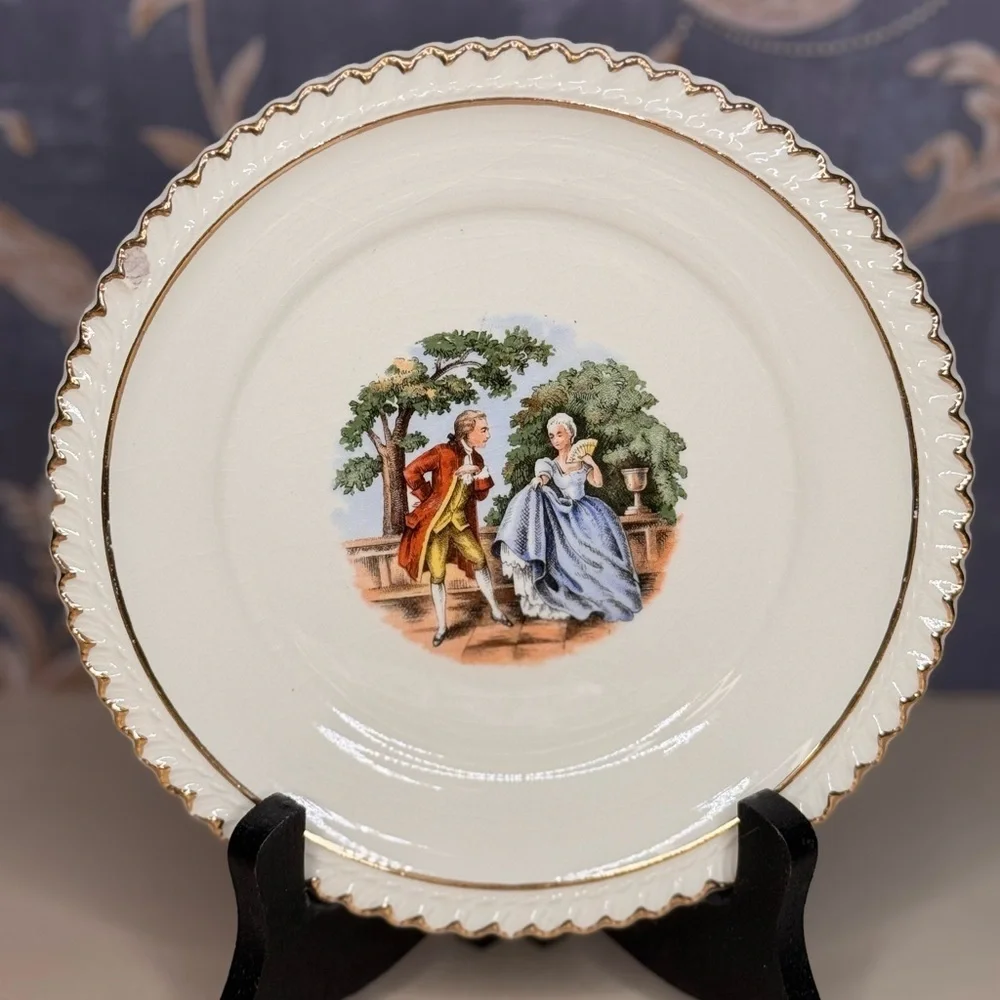 Vintage Set of 6 The Harker Pottery Co. 22 Karat Gold Rim Ceramic Plate